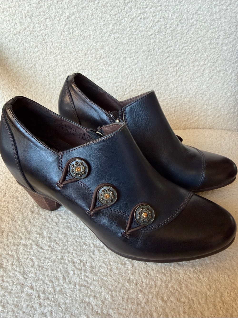 L'Artiste Spring Step Greentea Navy Blue Leather Booties Boots EU 37 US 6.5-7